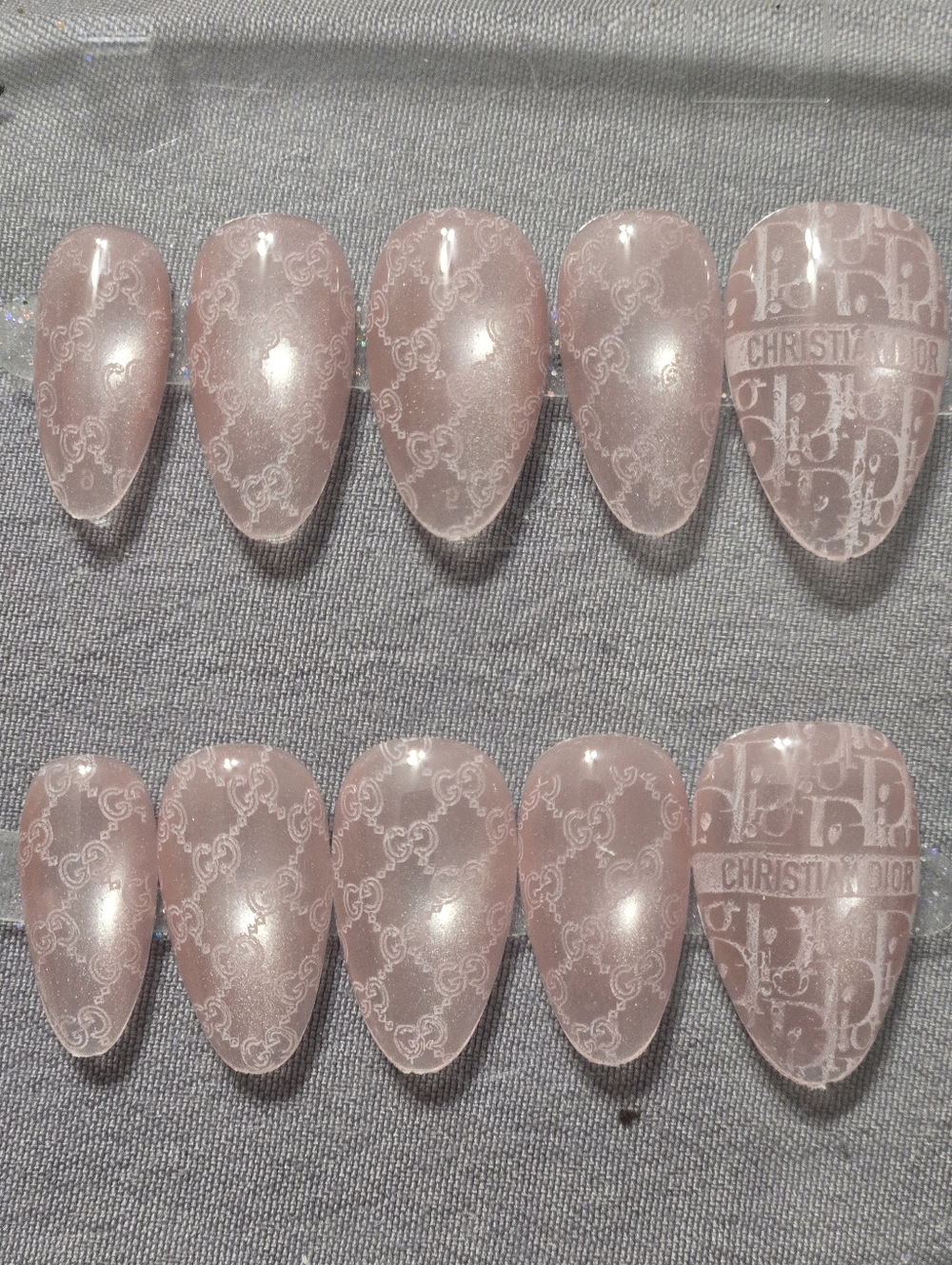 Luxery Inspired Logo, Sheer Blush Pink Press-On Nail Set